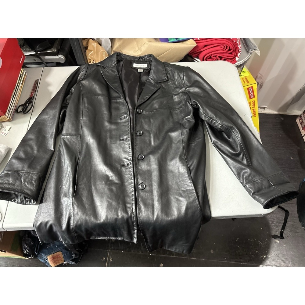 Preston & York Women Black Lambskin Leather Jacket Blazer Lined Pockets‎ XL